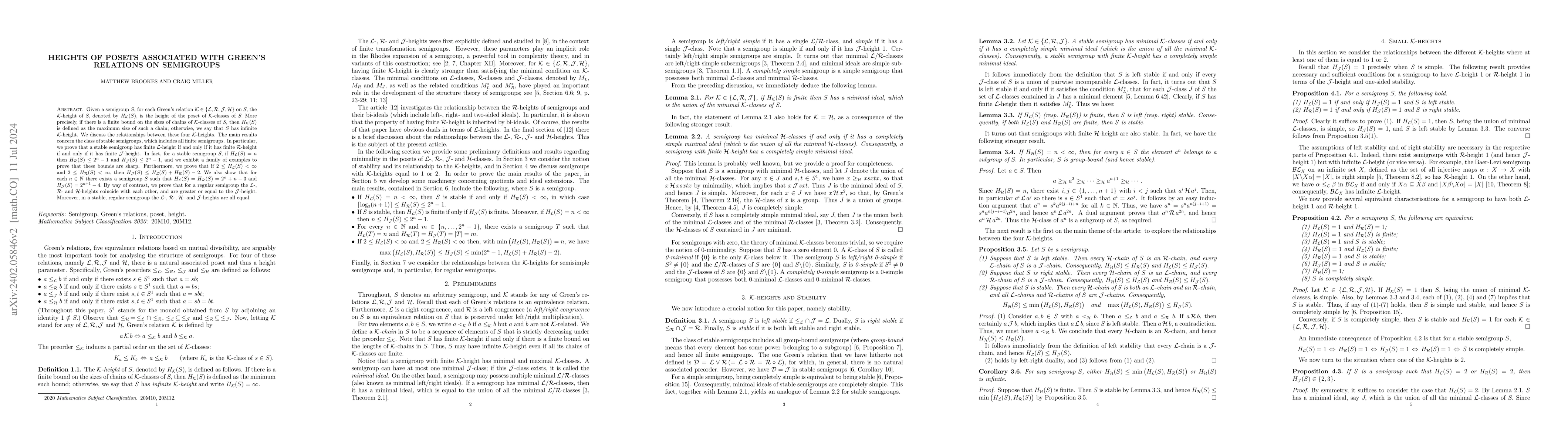 Thumbnail for Heights of posets associated with Green's relations on semigroups