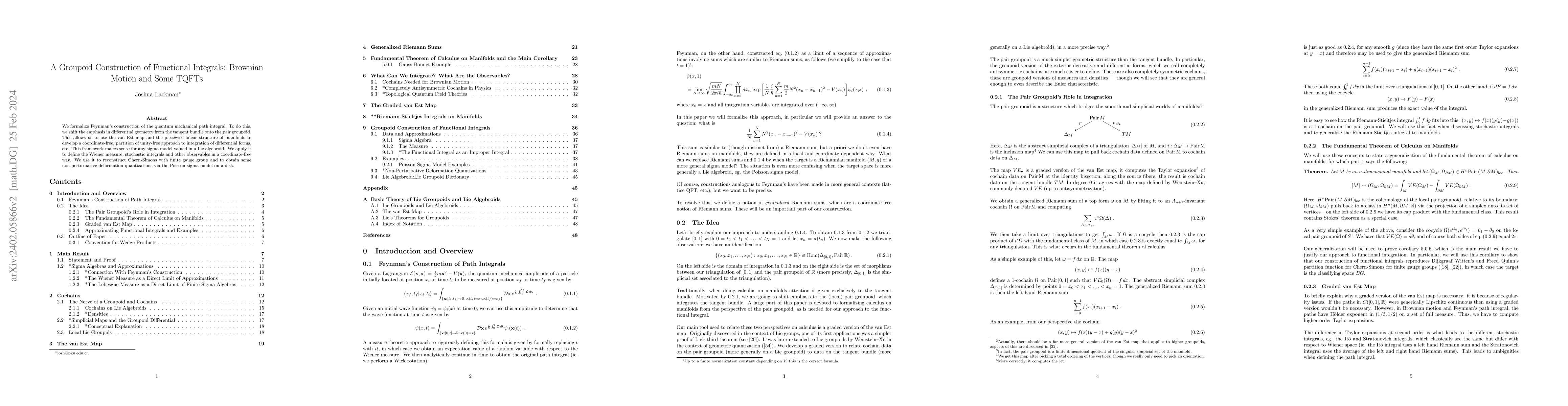 Thumbnail for A Groupoid Construction of Functional Integrals: Brownian Motion and
  Some TQFTs