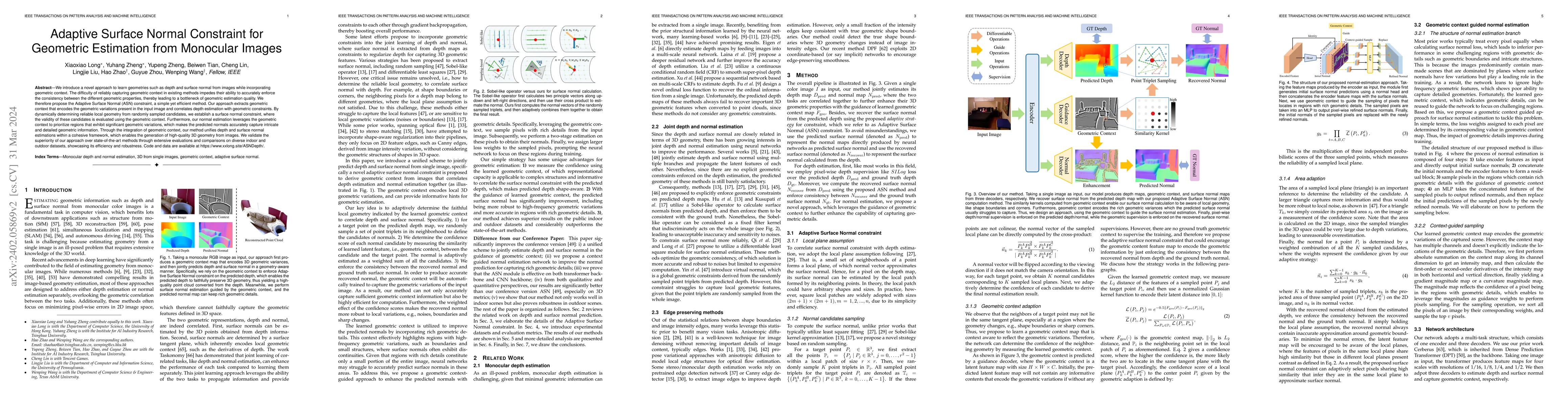 Thumbnail for Adaptive Surface Normal Constraint for Geometric Estimation from
  Monocular Images