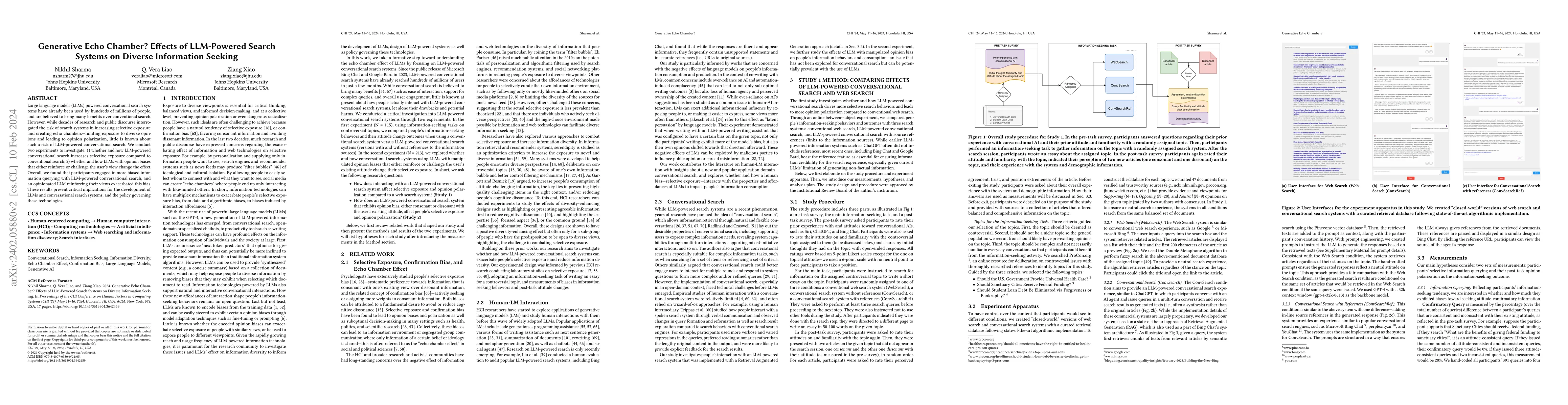 Thumbnail for Generative Echo Chamber? Effects of LLM-Powered Search Systems on
  Diverse Information Seeking