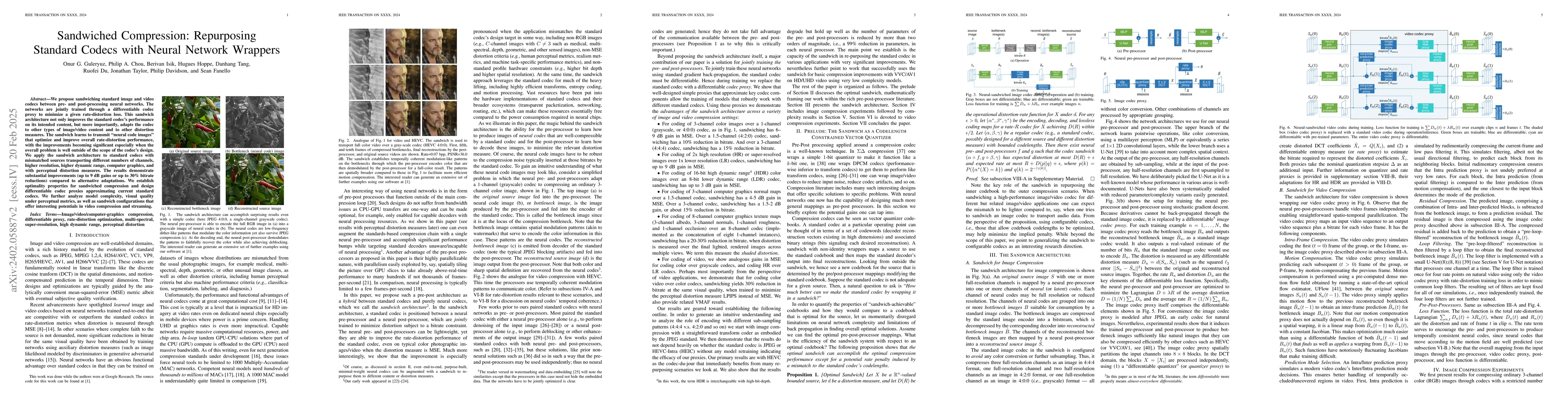 Thumbnail for Sandwiched Compression: Repurposing Standard Codecs with Neural Network
  Wrappers