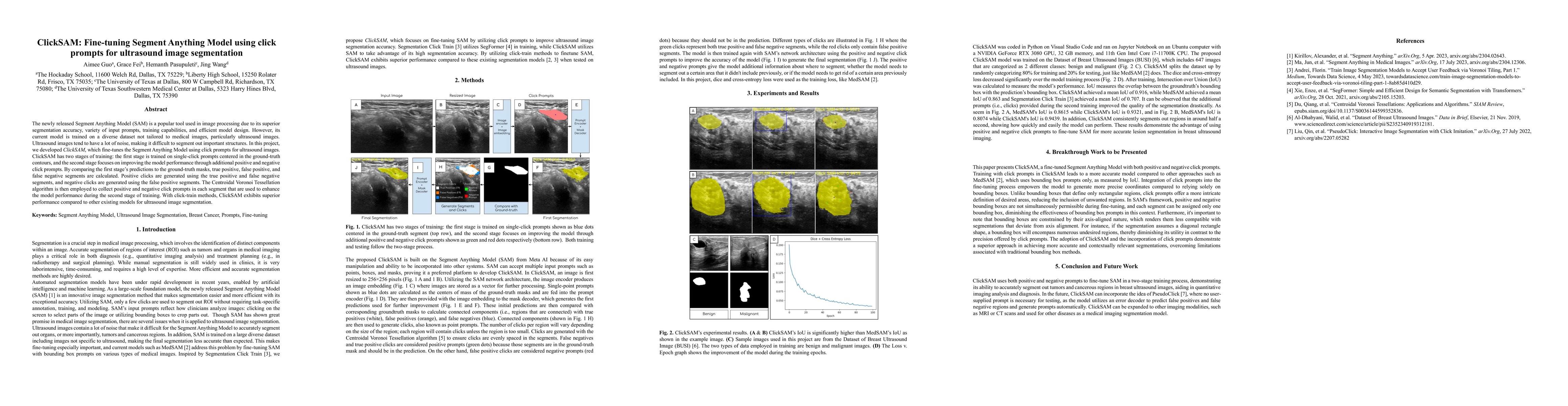 Thumbnail for ClickSAM: Fine-tuning Segment Anything Model using click prompts for
  ultrasound image segmentation