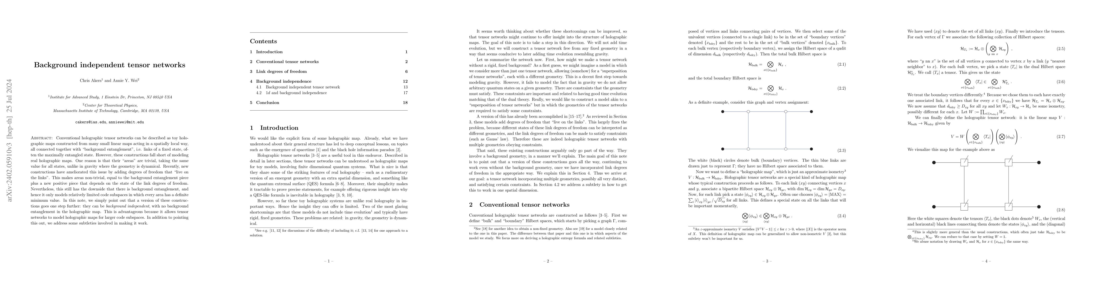 Thumbnail for Background independent tensor networks