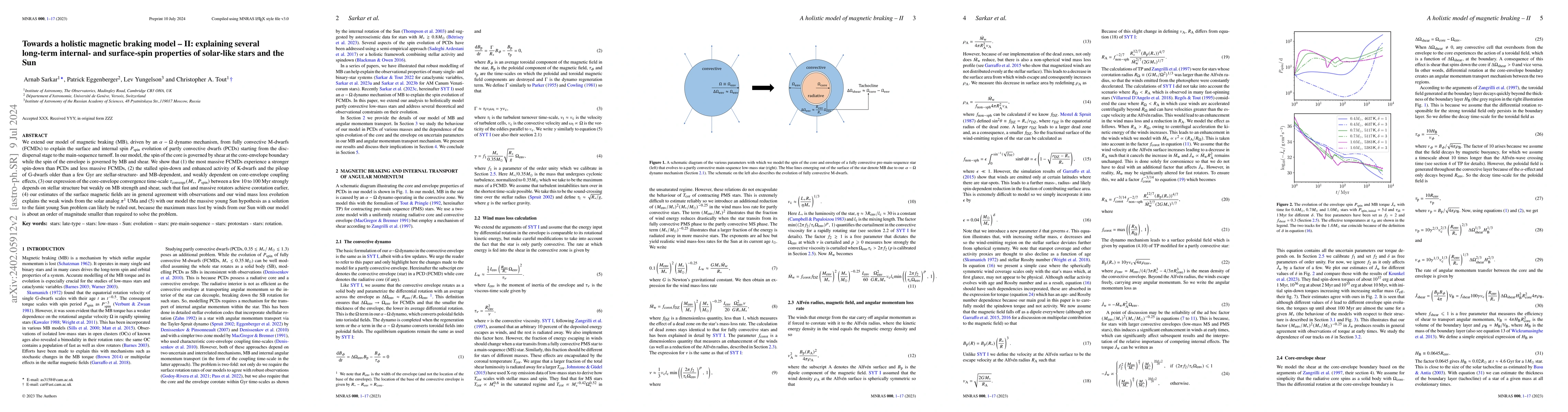 Thumbnail for Towards a holistic magnetic braking model -- II: explaining several
  long-term internal- and surface-spin properties of solar-like stars and the
  Sun
