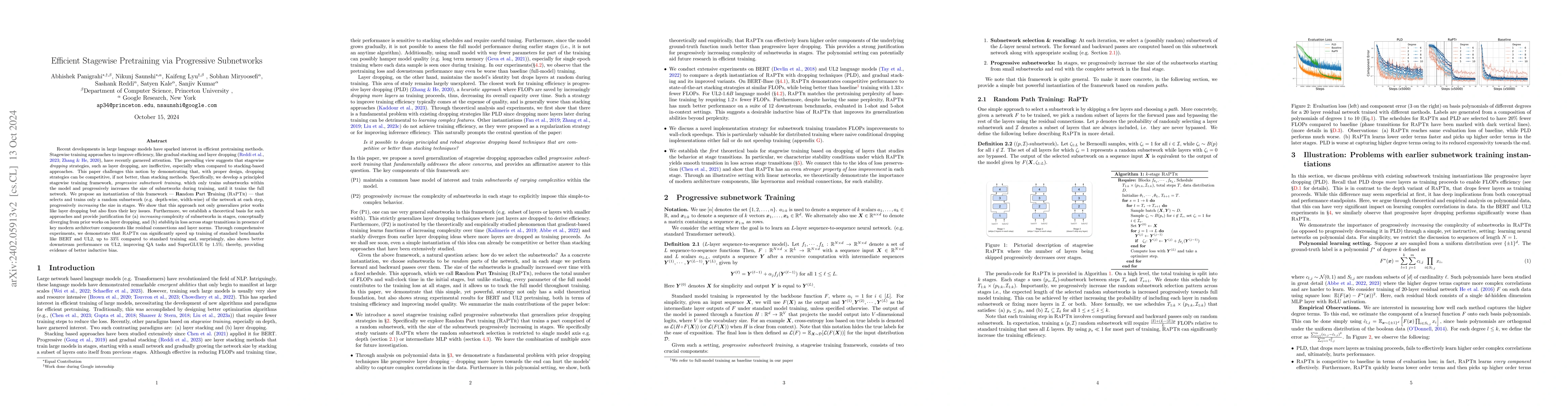 Thumbnail for Efficient Stagewise Pretraining via Progressive Subnetworks