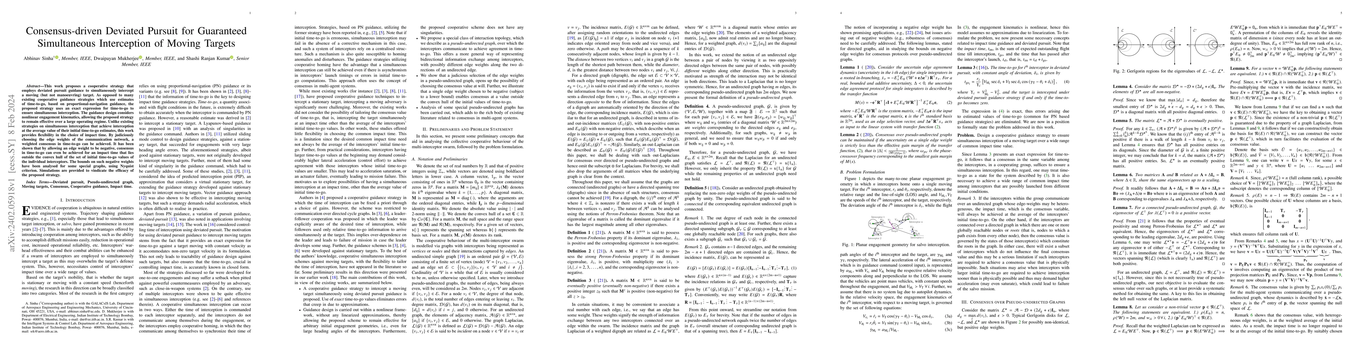 Thumbnail for Consensus-driven Deviated Pursuit for Guaranteed Simultaneous
  Interception of Moving Targets