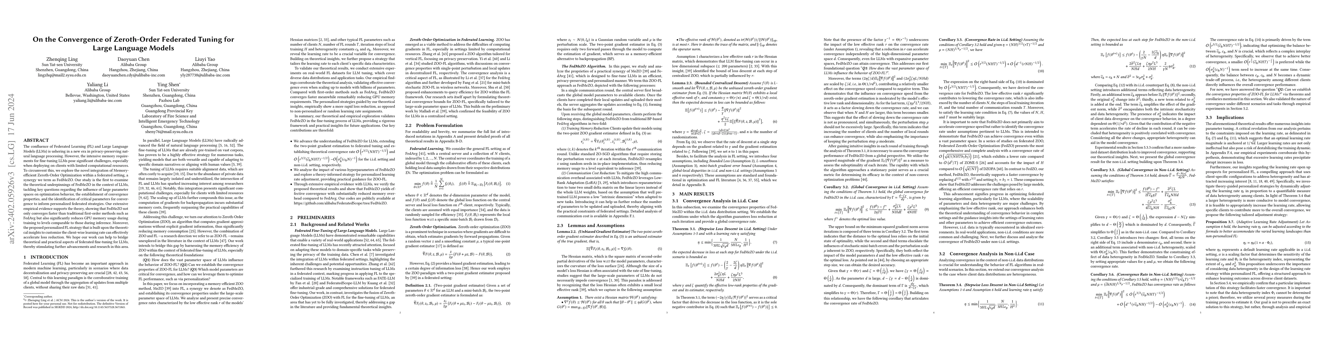 Thumbnail for On the Convergence of Zeroth-Order Federated Tuning for Large Language
  Models