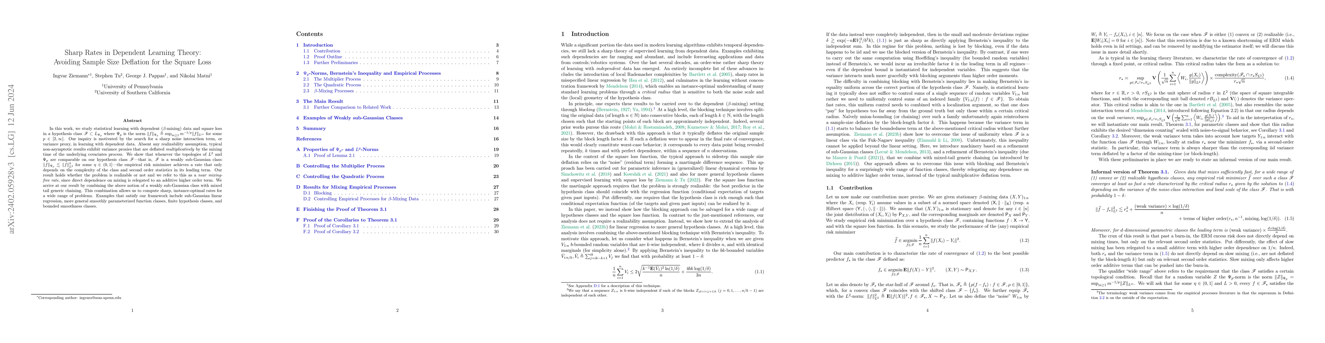 Thumbnail for Sharp Rates in Dependent Learning Theory: Avoiding Sample Size Deflation
  for the Square Loss