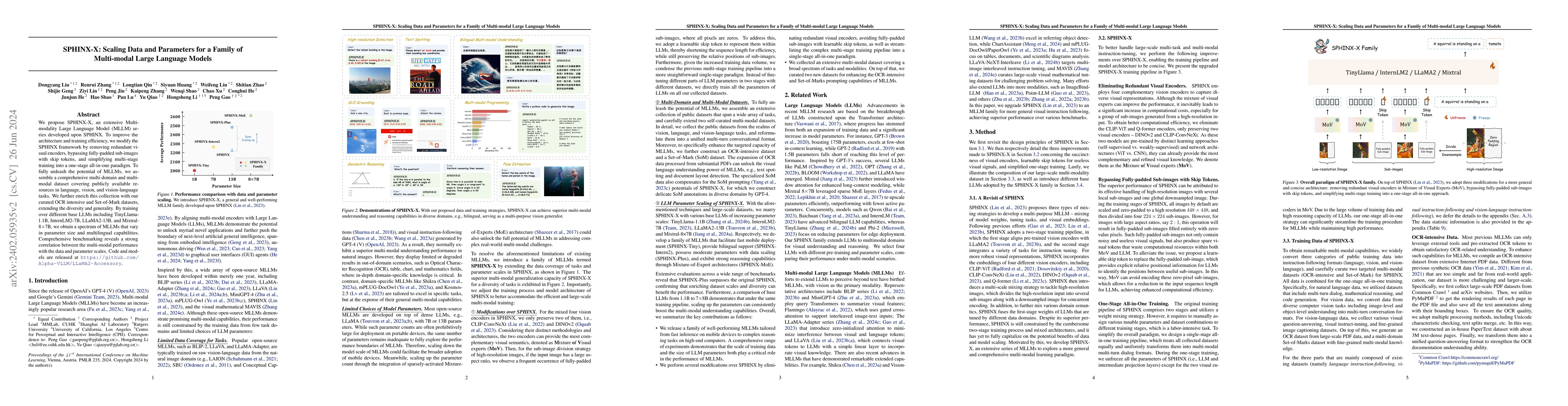 Thumbnail for SPHINX-X: Scaling Data and Parameters for a Family of Multi-modal Large
  Language Models