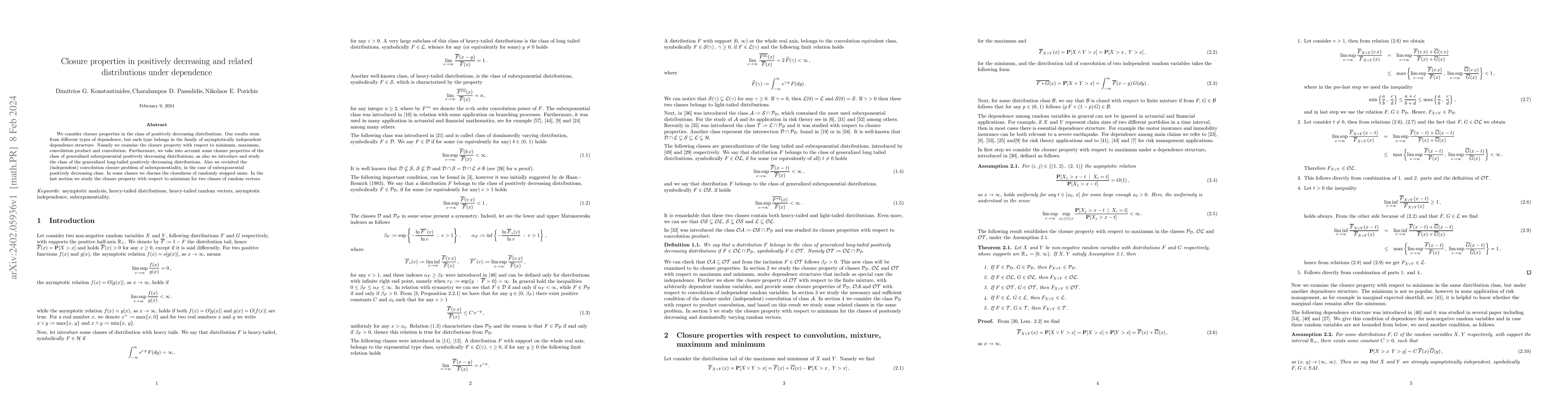 Thumbnail for Closure properties in positively decreasing and related distributions
  under dependence