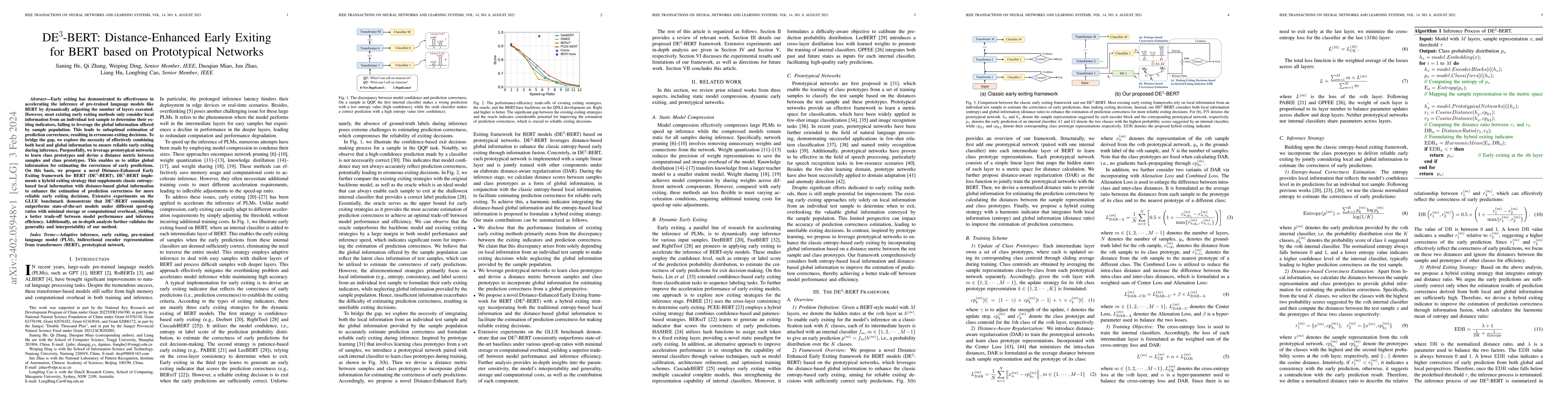 Thumbnail for DE$^3$-BERT: Distance-Enhanced Early Exiting for BERT based on
  Prototypical Networks