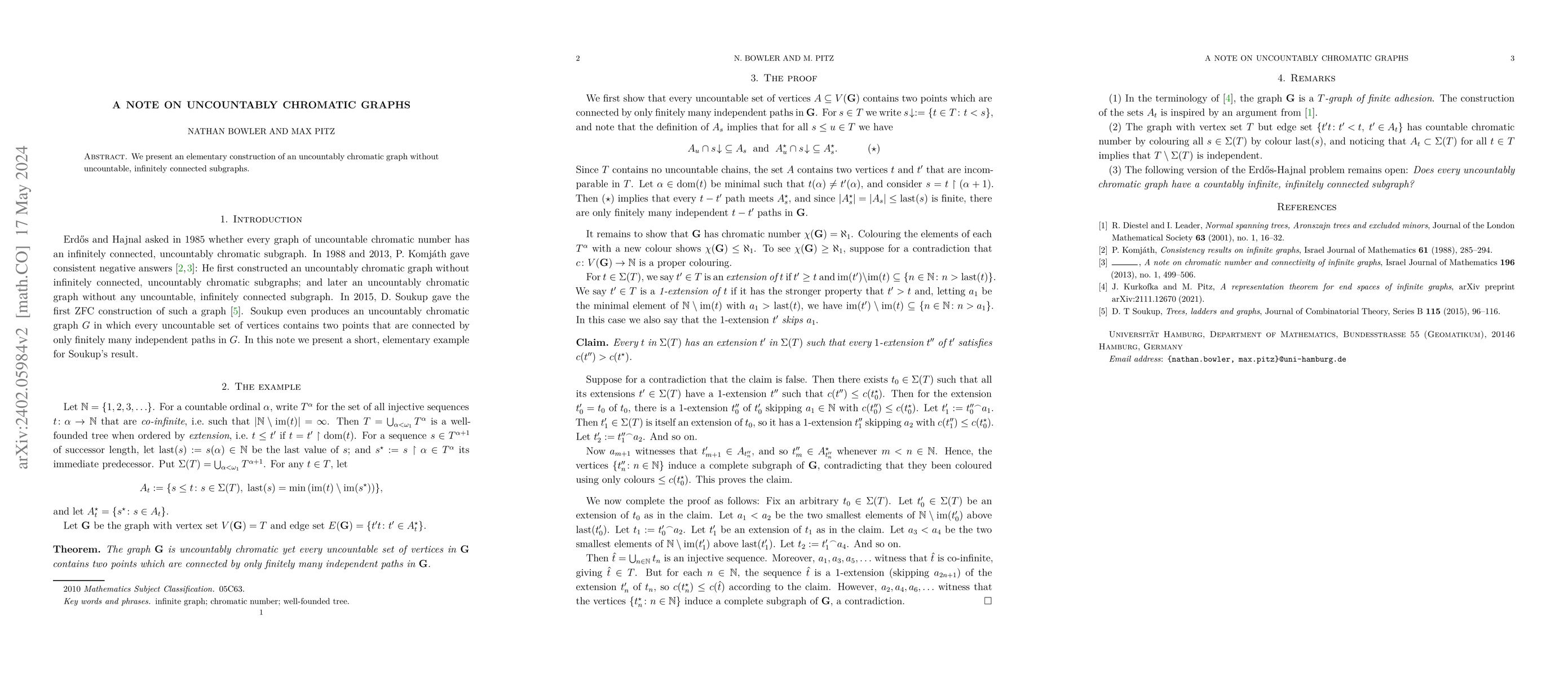 Thumbnail for A note on uncountably chromatic graphs