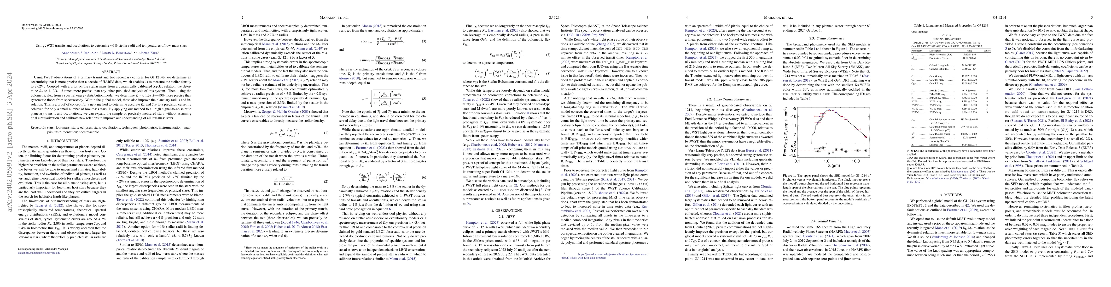 Thumbnail for Using JWST transits and occultations to determine $\sim1\%$ stellar
  radii and temperatures of low-mass stars