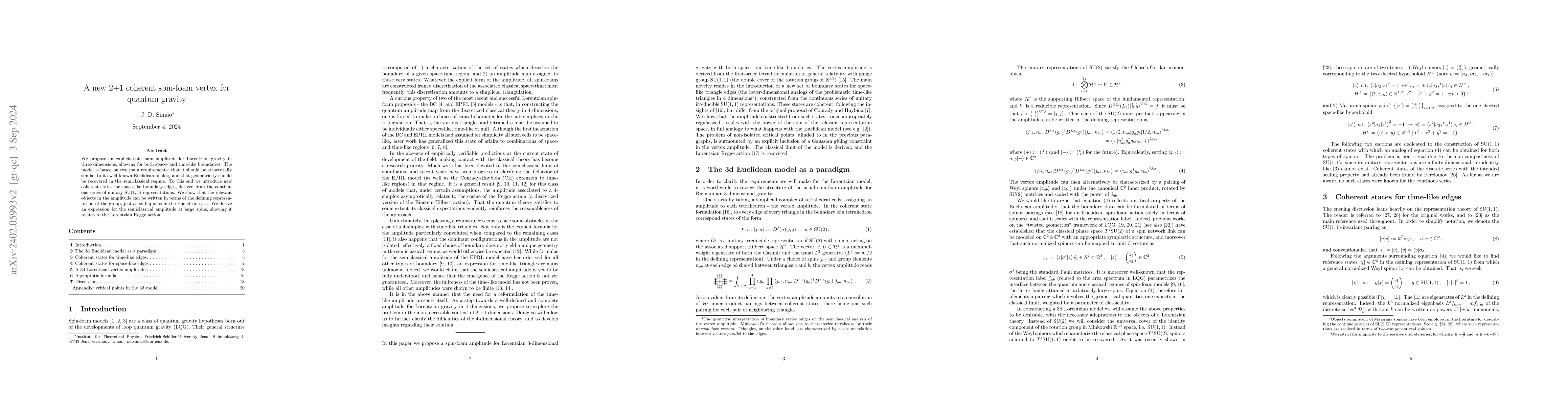 Thumbnail for A new 2+1 coherent spin-foam vertex for quantum gravity