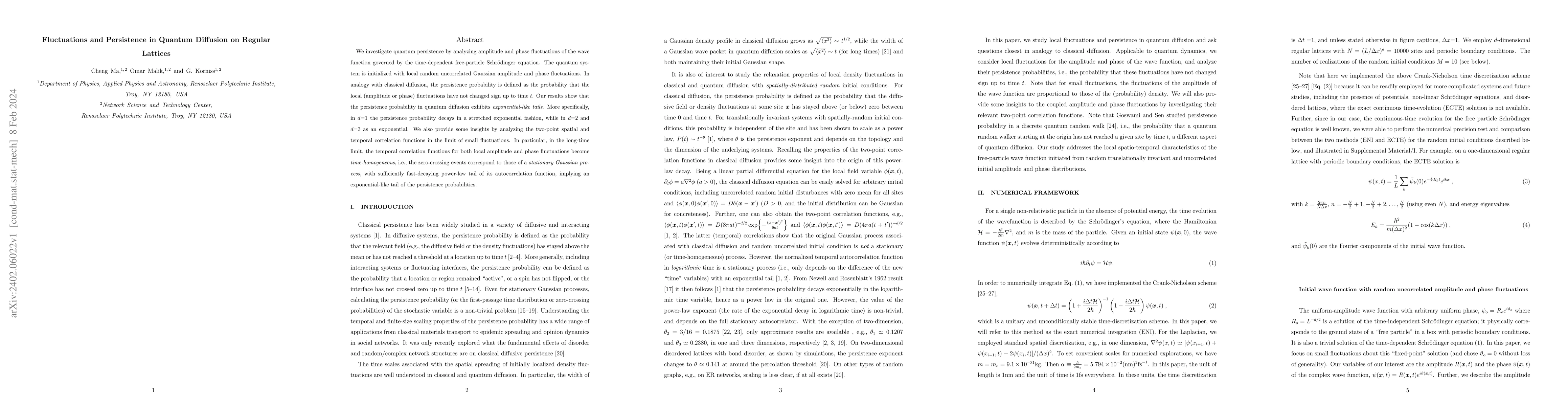 Thumbnail for Fluctuations and Persistence in Quantum Diffusion on Regular Lattices