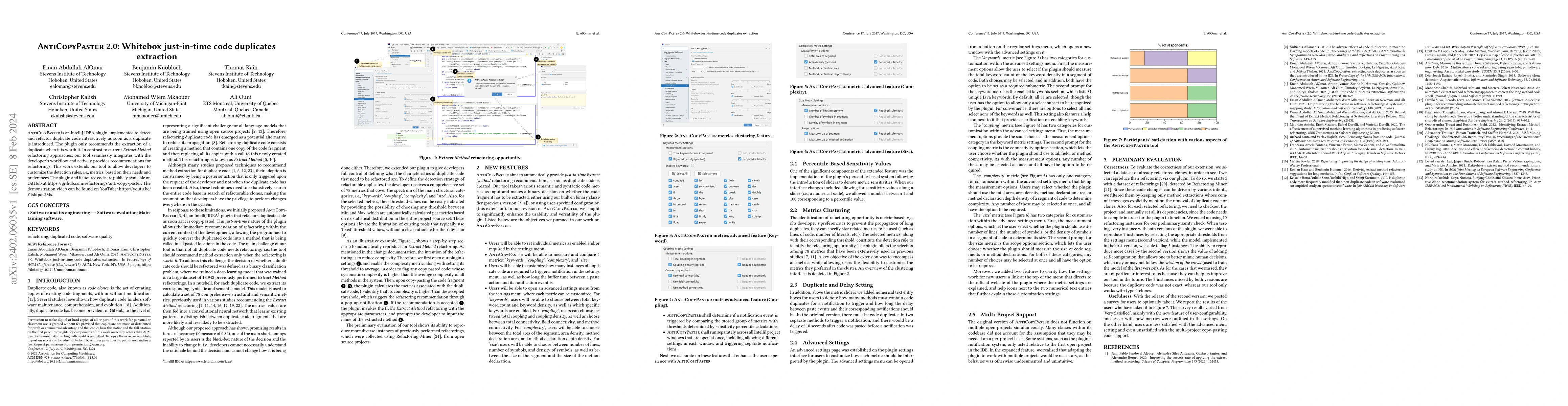 Thumbnail for AntiCopyPaster 2.0: Whitebox just-in-time code duplicates extraction