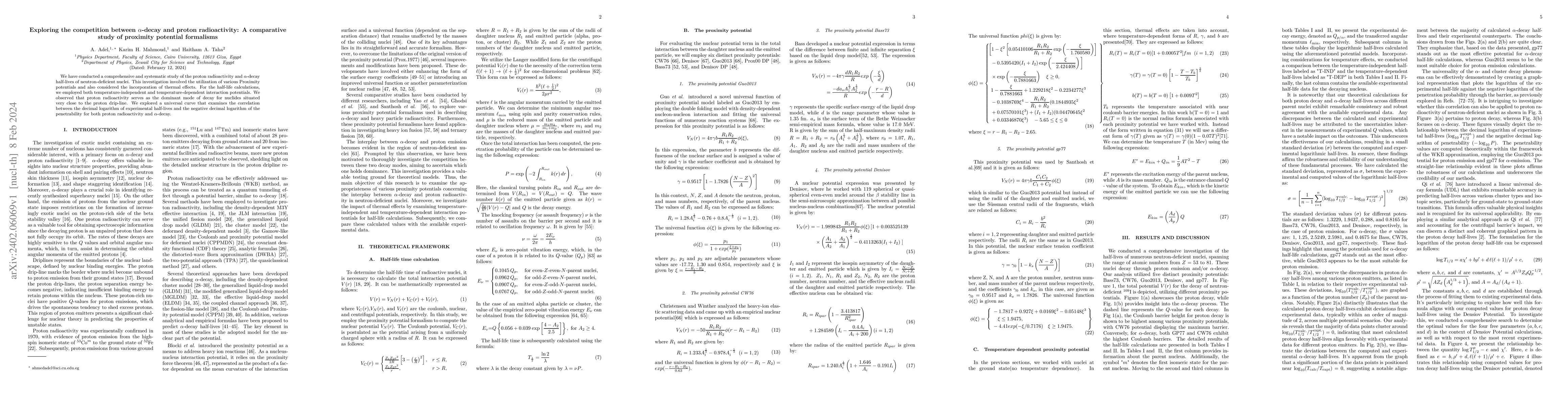 Thumbnail for Exploring the competition between $\alpha$-decay and proton
  radioactivity: A comparative study of proximity potential formalisms