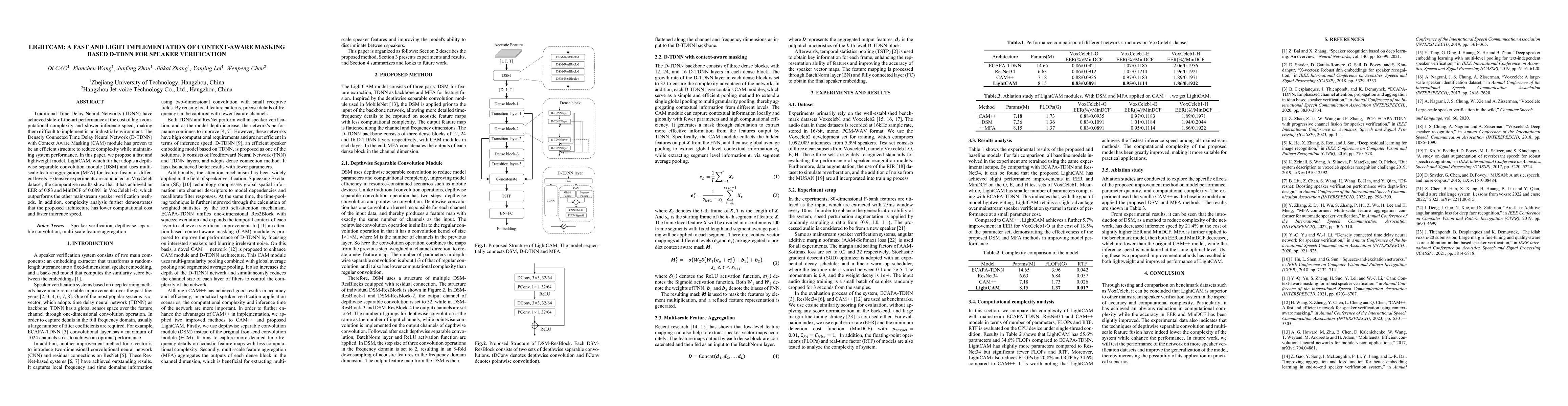 Thumbnail for LightCAM: A Fast and Light Implementation of Context-Aware Masking based
  D-TDNN for Speaker Verification