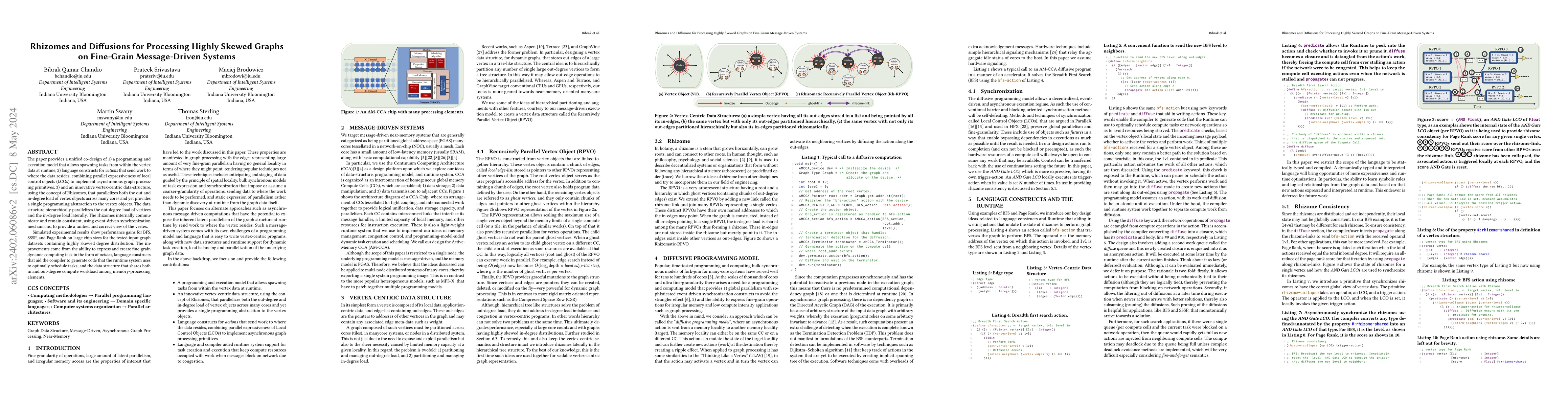 Thumbnail for Rhizomes and Diffusions for Processing Highly Skewed Graphs on
  Fine-Grain Message-Driven Systems