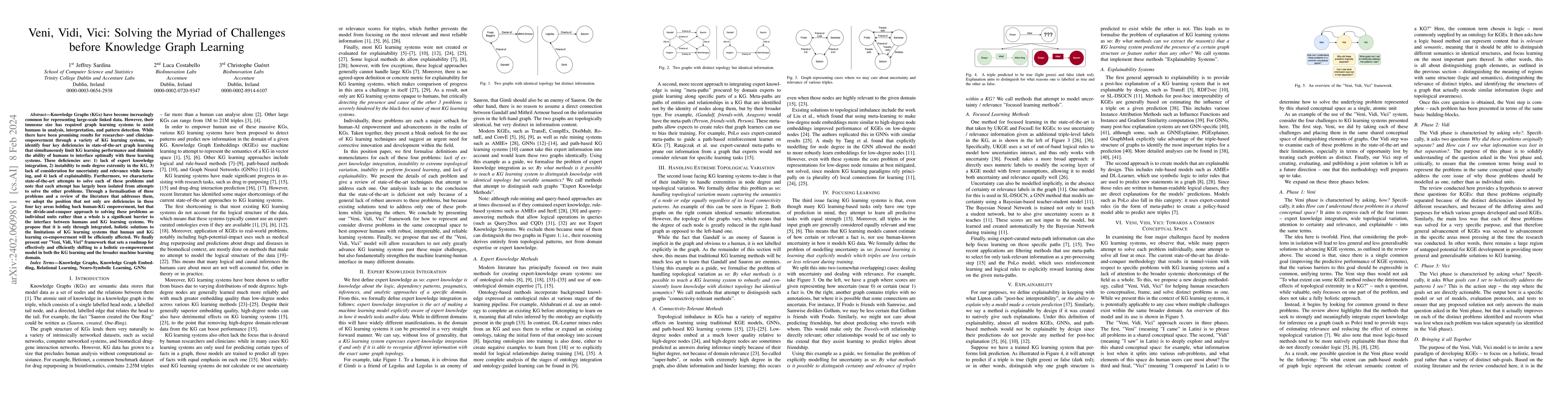 Thumbnail for Veni, Vidi, Vici: Solving the Myriad of Challenges before Knowledge
  Graph Learning