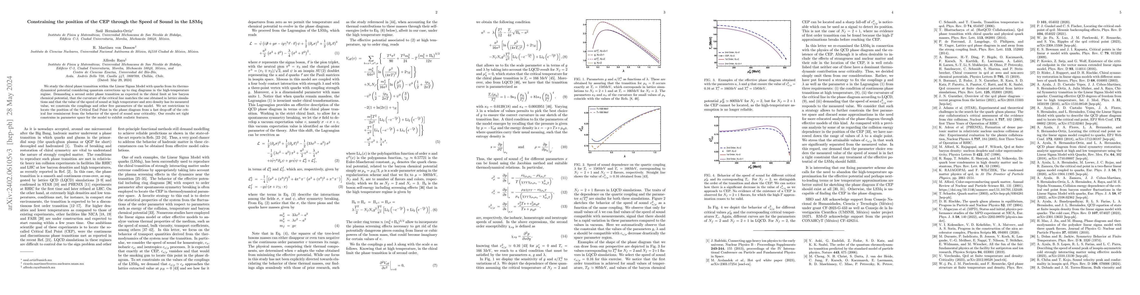 Thumbnail for Constraining the position of the CEP through the Speed of Sound in the
  LSMq