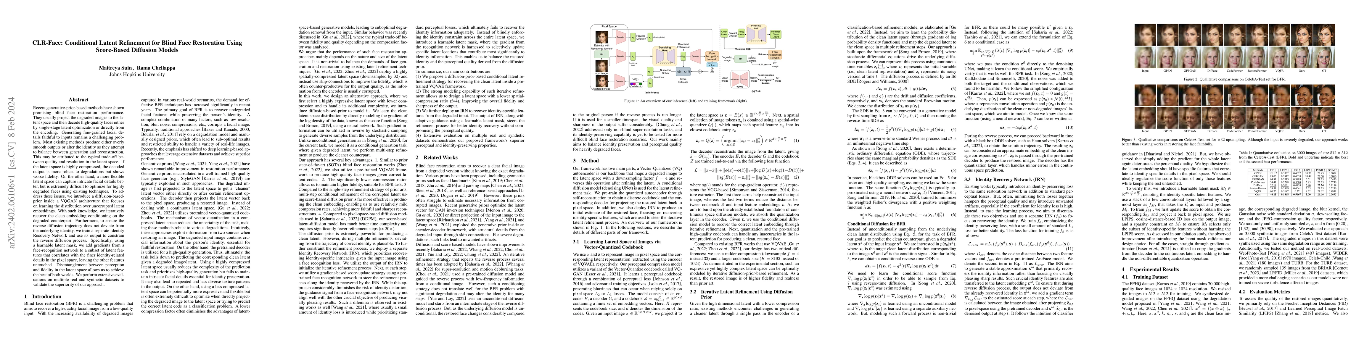 Thumbnail for CLR-Face: Conditional Latent Refinement for Blind Face Restoration Using
  Score-Based Diffusion Models
