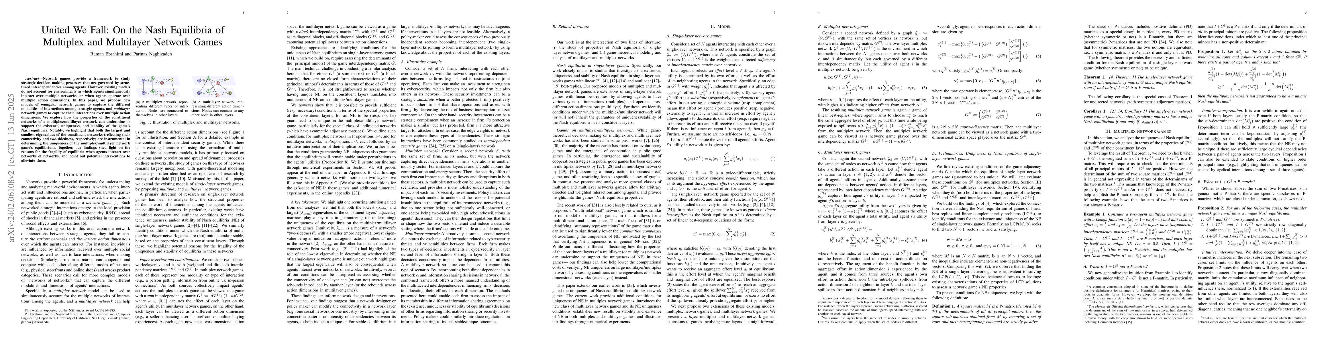 Thumbnail for United We Fall: On the Nash Equilibria of Multiplex and Multilayer
  Network Games
