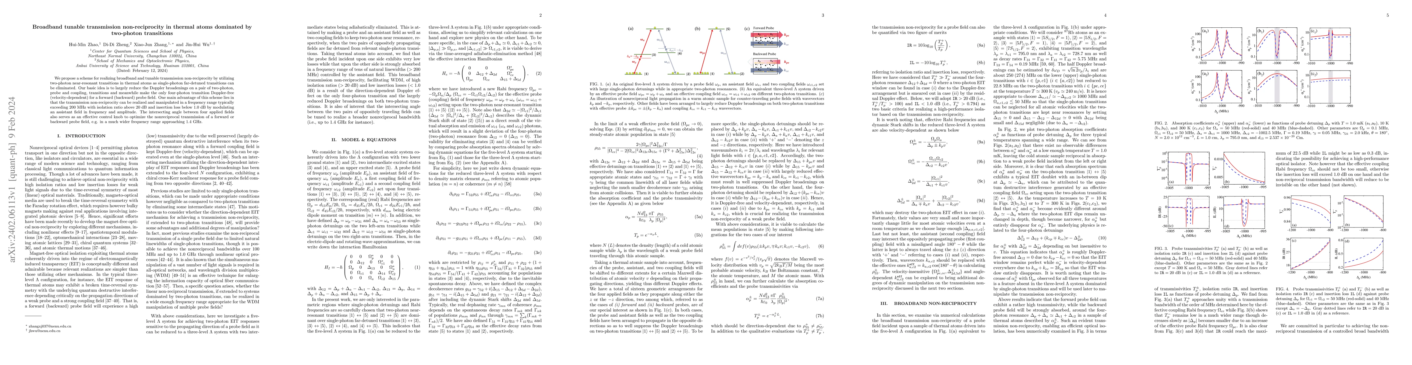 Thumbnail for Broadband tunable transmission non-reciprocity in thermal atoms
  dominated by two-photon transitions