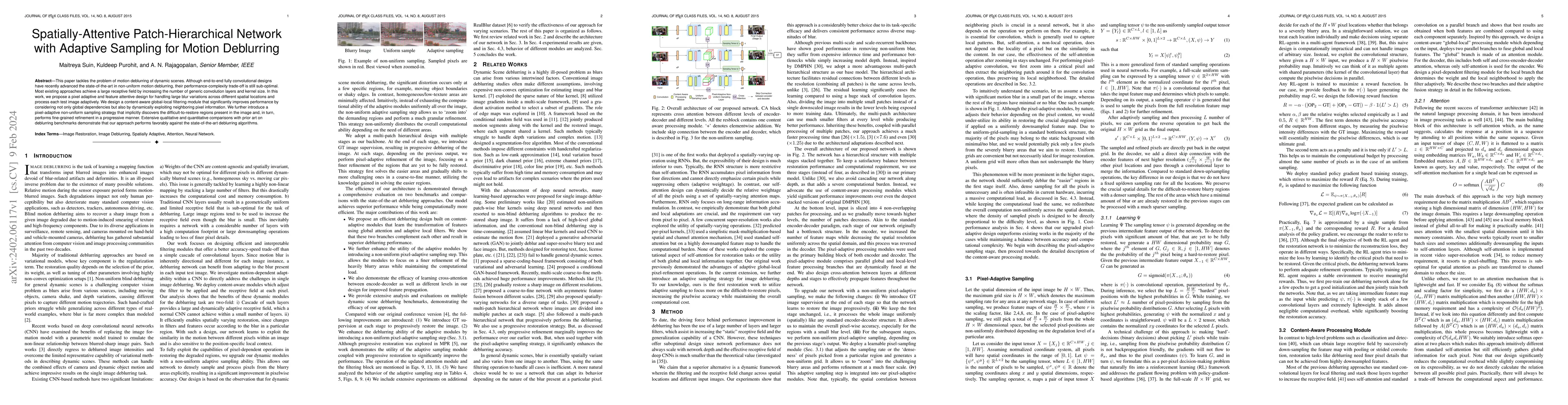 Thumbnail for Spatially-Attentive Patch-Hierarchical Network with Adaptive Sampling
  for Motion Deblurring