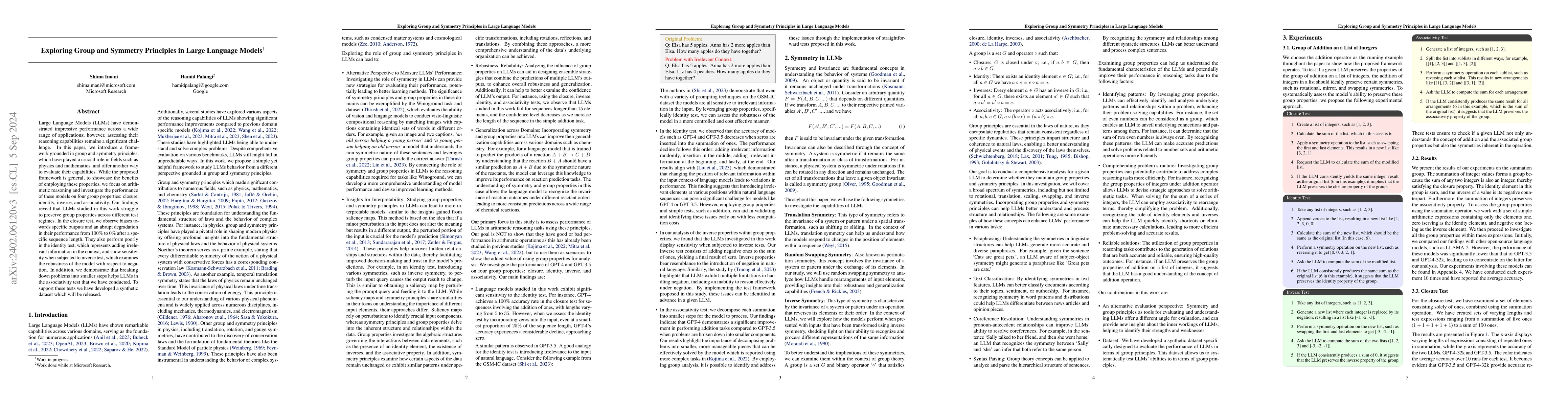 Thumbnail for Exploring Group and Symmetry Principles in Large Language Models