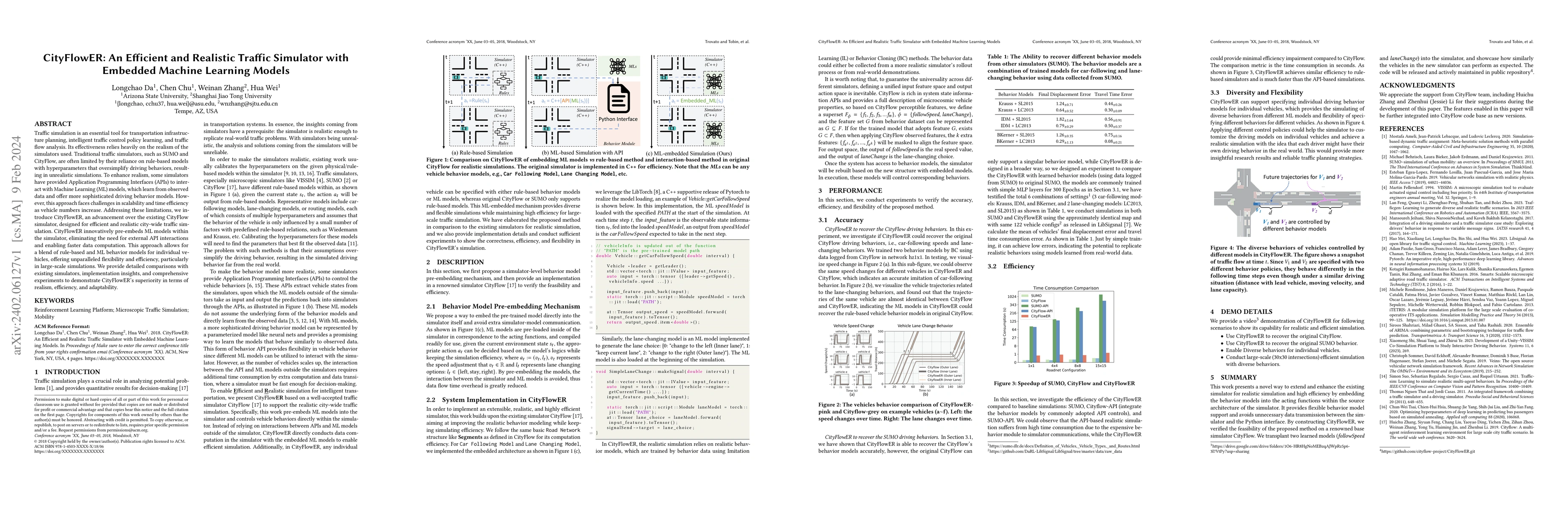 Thumbnail for CityFlowER: An Efficient and Realistic Traffic Simulator with Embedded
  Machine Learning Models