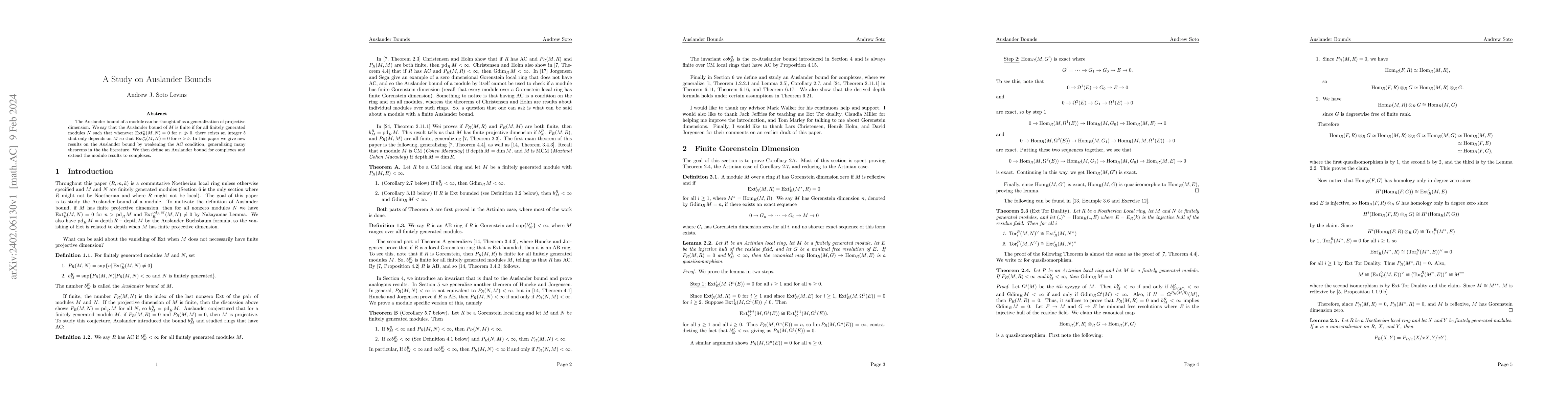Thumbnail for A Study on Auslander Bounds