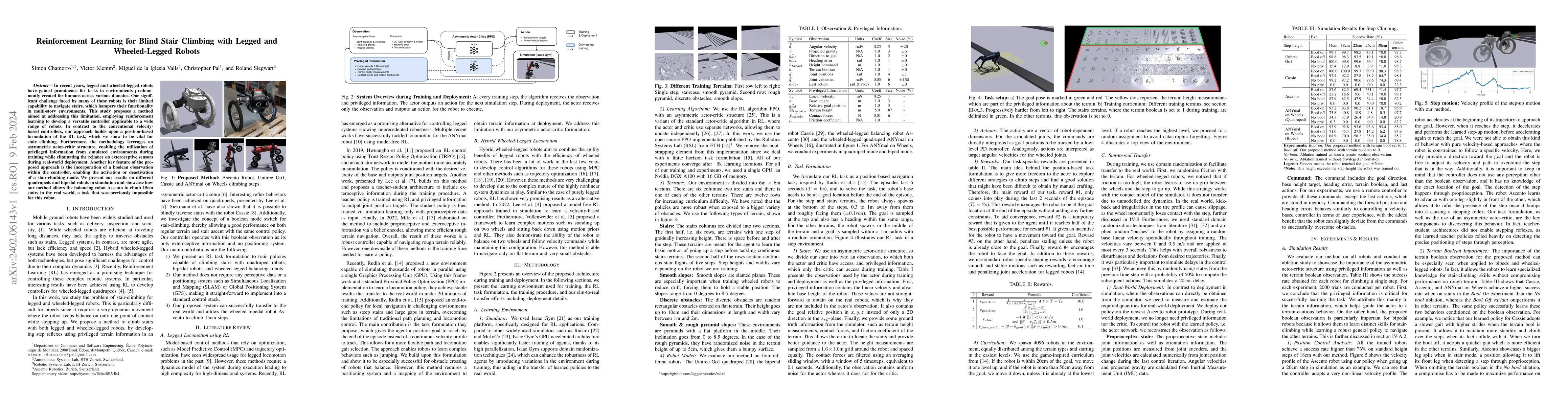 Thumbnail for Reinforcement Learning for Blind Stair Climbing with Legged and
  Wheeled-Legged Robots