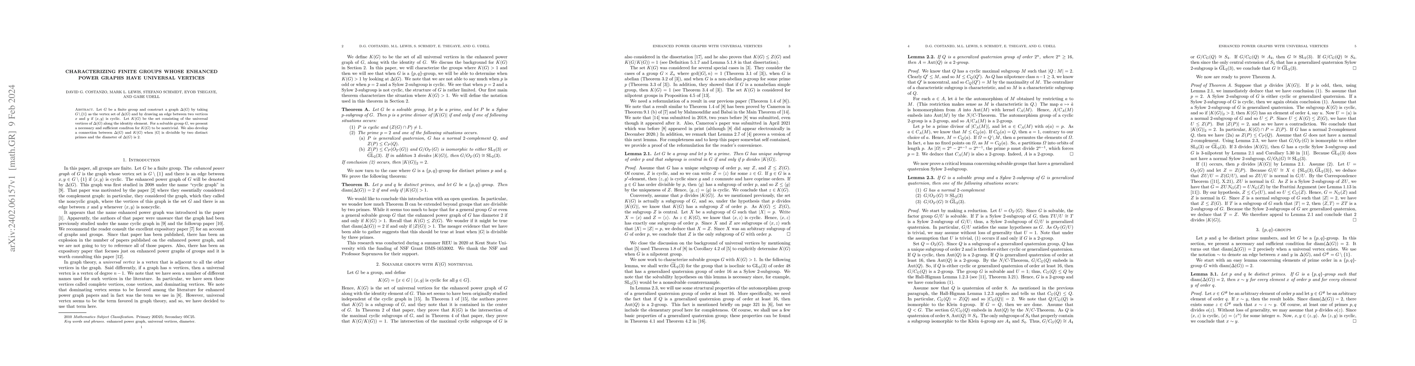 Thumbnail for Characterizing finite groups whose enhanced power graphs have universal
  vertices