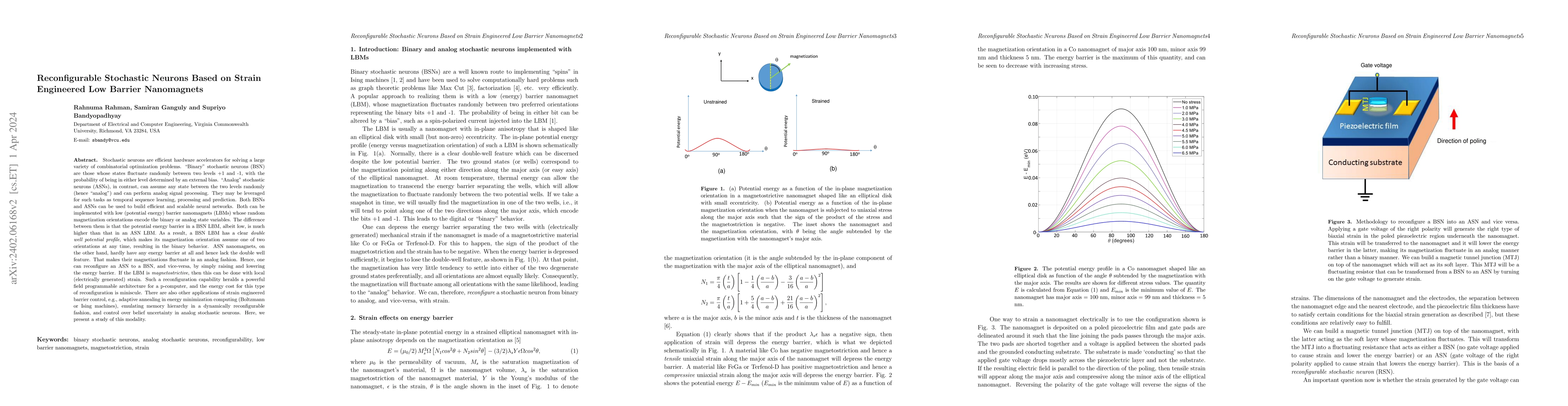 Thumbnail for Reconfigurable Stochastic Neurons Based on Strain Engineered Low Barrier
  Nanomagnets