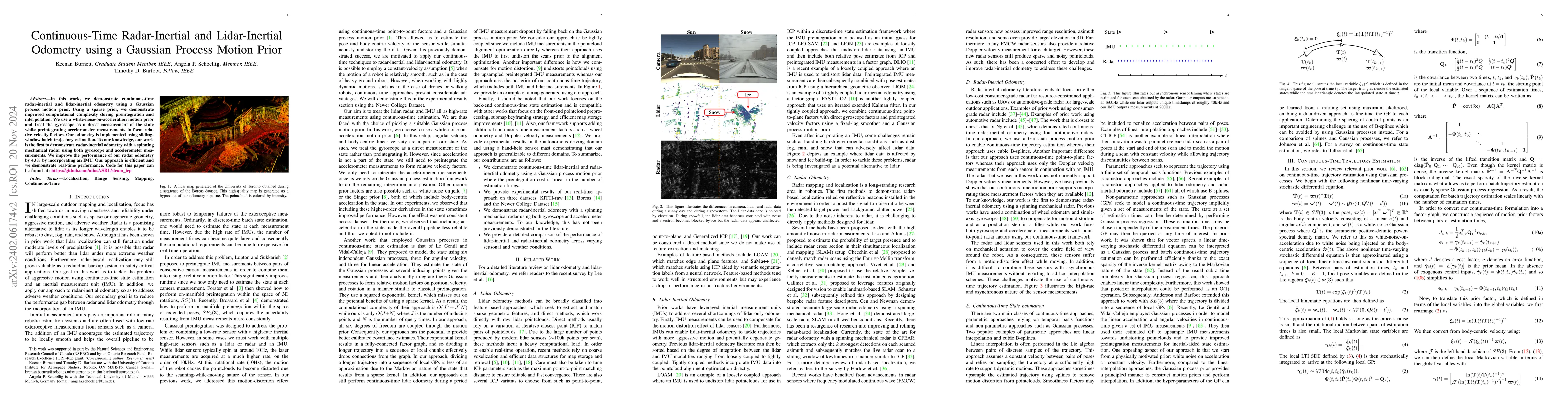 Thumbnail for Continuous-Time Radar-Inertial and Lidar-Inertial Odometry using a
  Gaussian Process Motion Prior
