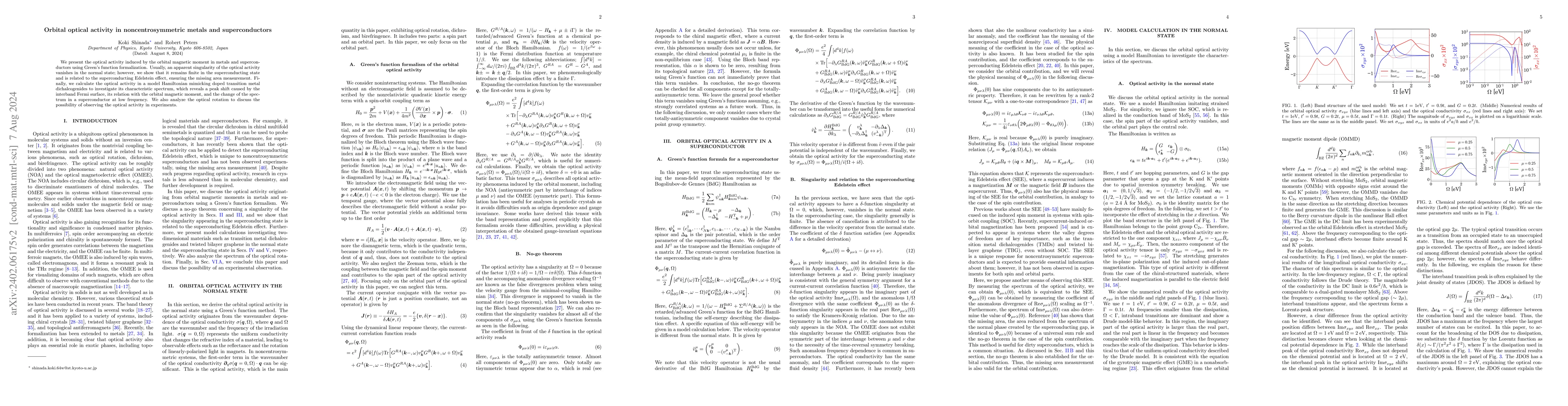 Thumbnail for Orbital optical activity in noncentrosymmetric metals and
  superconductors