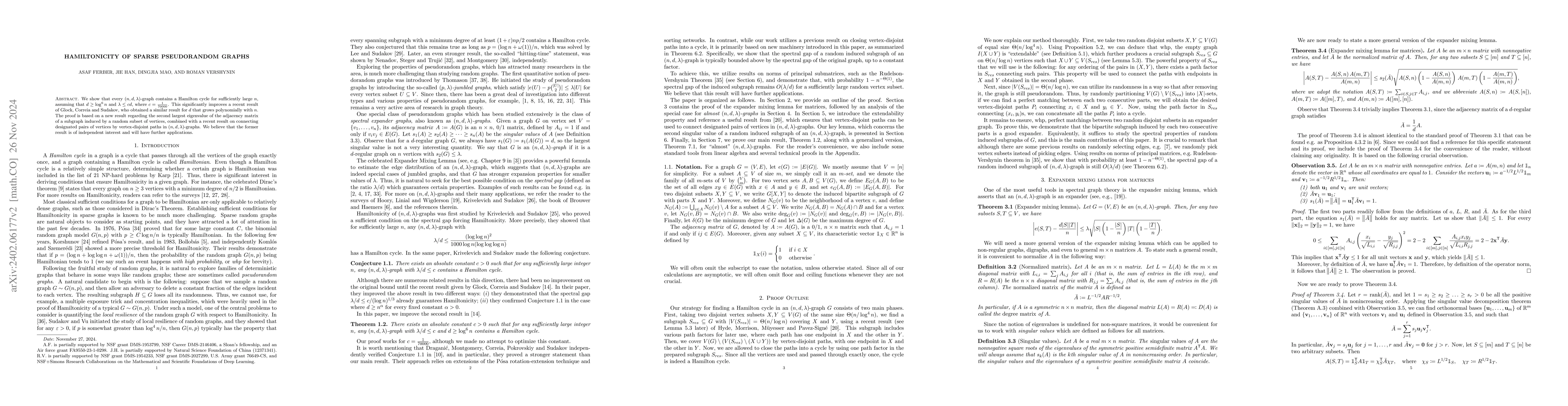 Thumbnail for Hamiltonicity of Sparse Pseudorandom Graphs