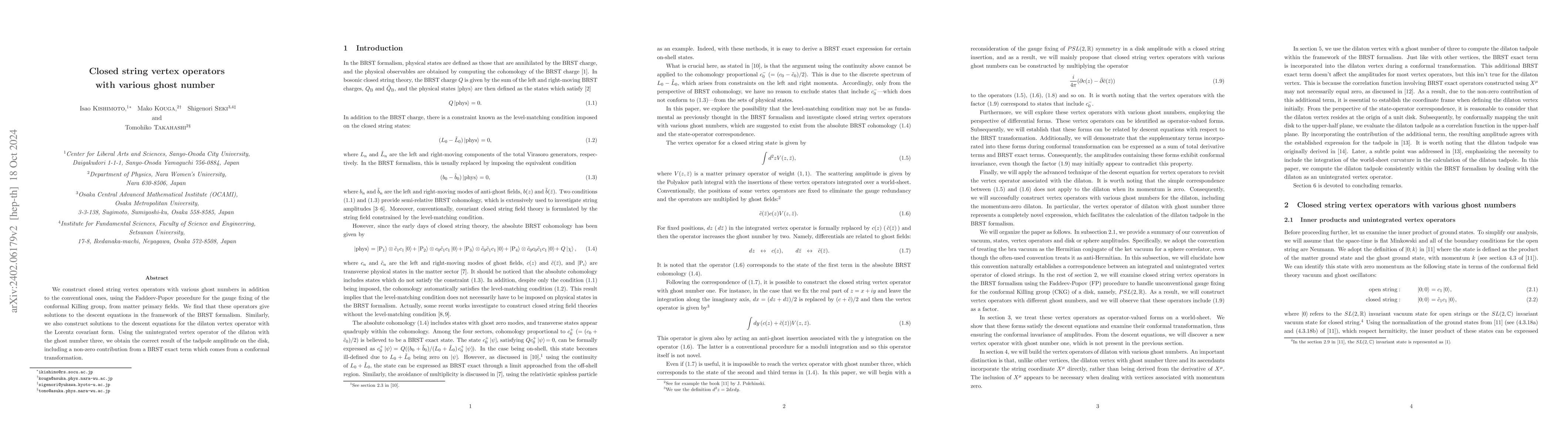 Thumbnail for Closed string vertex operators with various ghost number