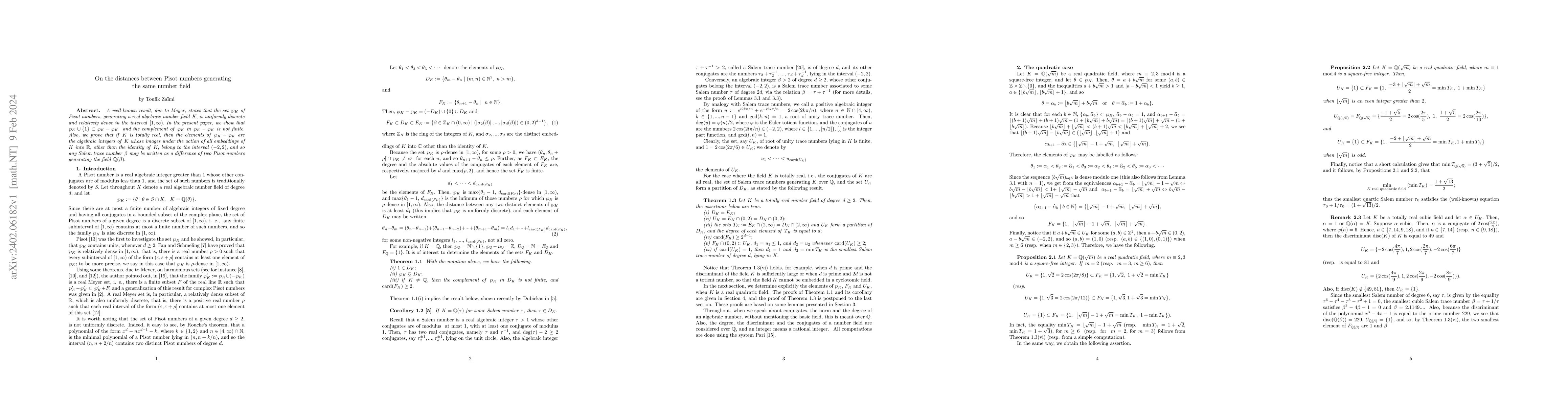 Thumbnail for On the distances between Pisot numbers generating the same number field