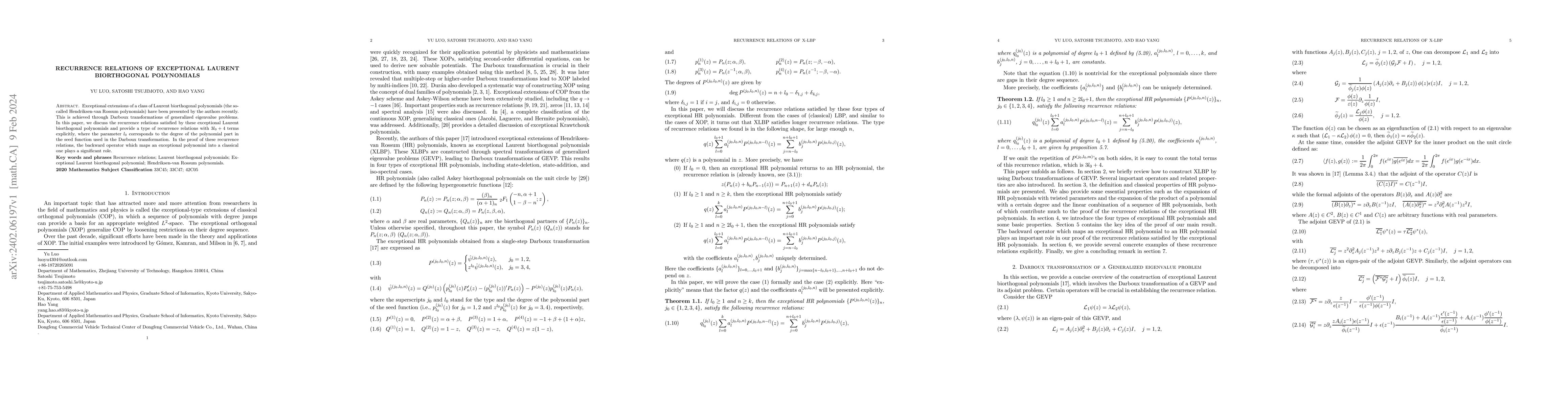 Thumbnail for Recurrence relations of Exceptional Laurent biorthogonal polynomials