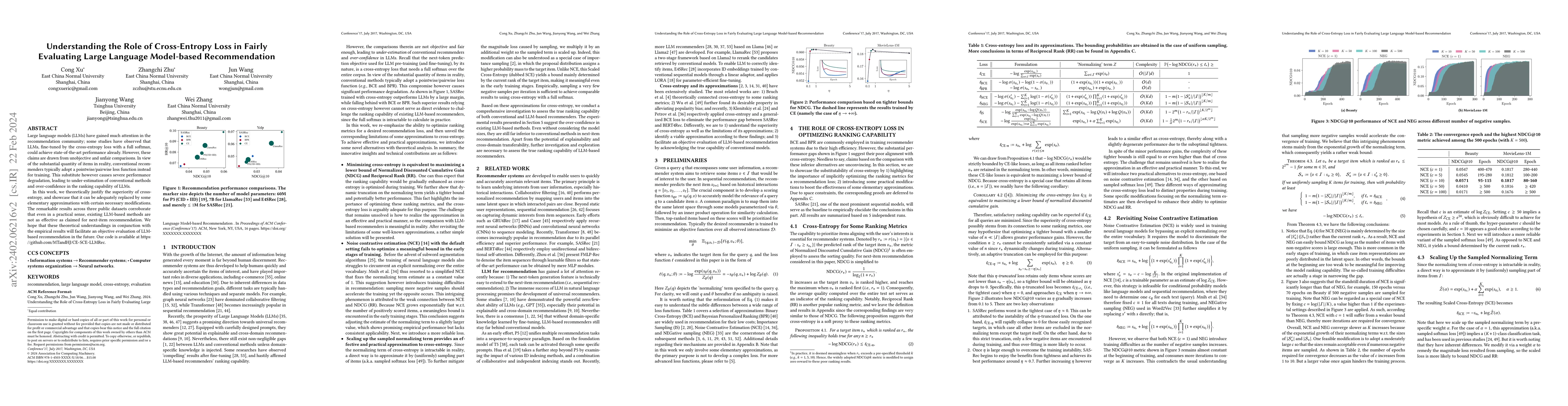 Thumbnail for Understanding the Role of Cross-Entropy Loss in Fairly Evaluating Large
  Language Model-based Recommendation