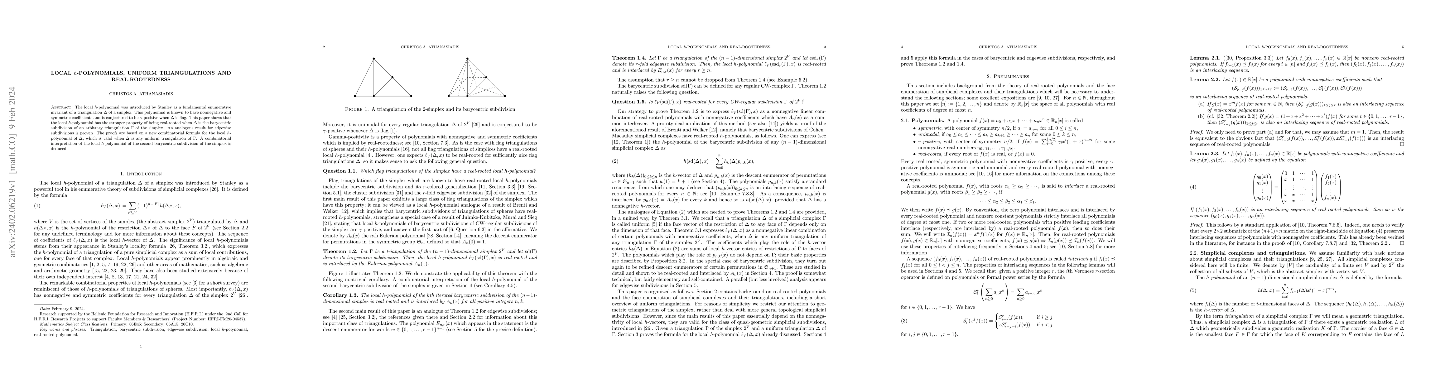 Thumbnail for Local $h$-polynomials, uniform triangulations and real-rootedness
