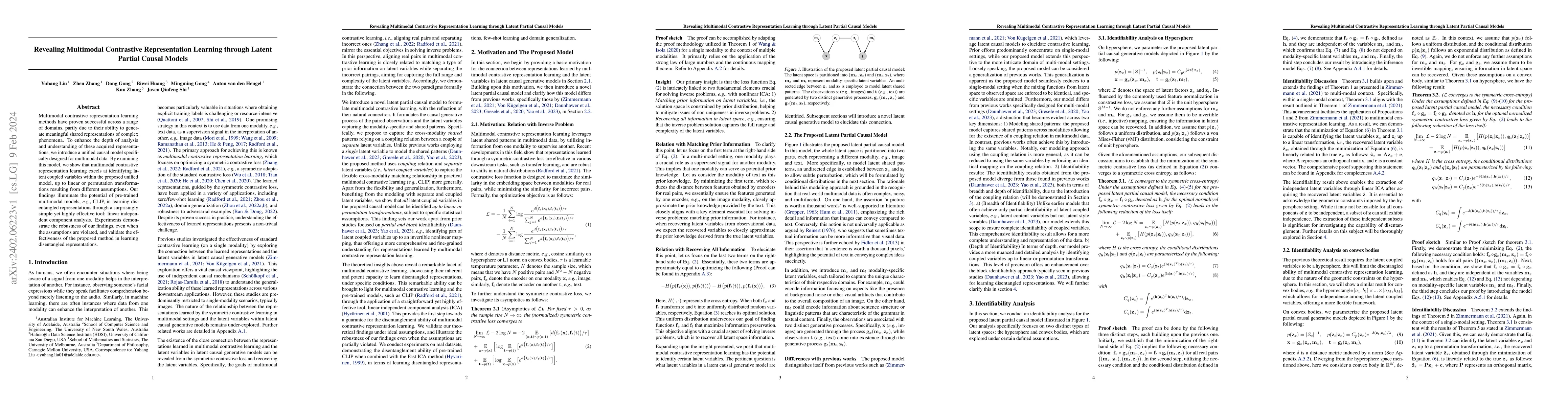 Thumbnail for Revealing Multimodal Contrastive Representation Learning through Latent
  Partial Causal Models