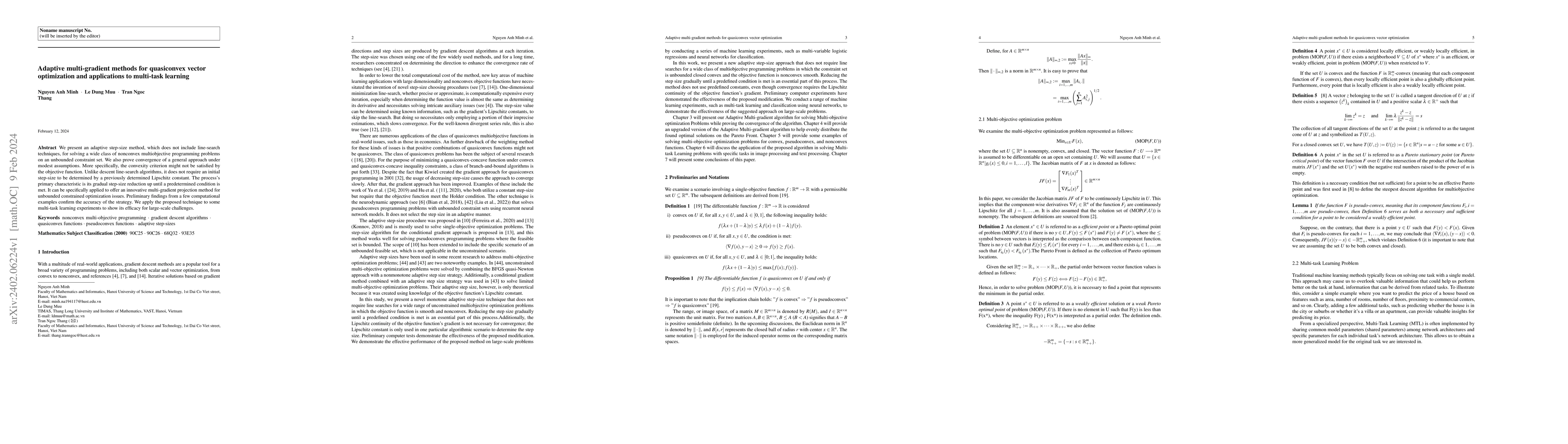 Thumbnail for Adaptive multi-gradient methods for quasiconvex vector optimization and
  applications to multi-task learning