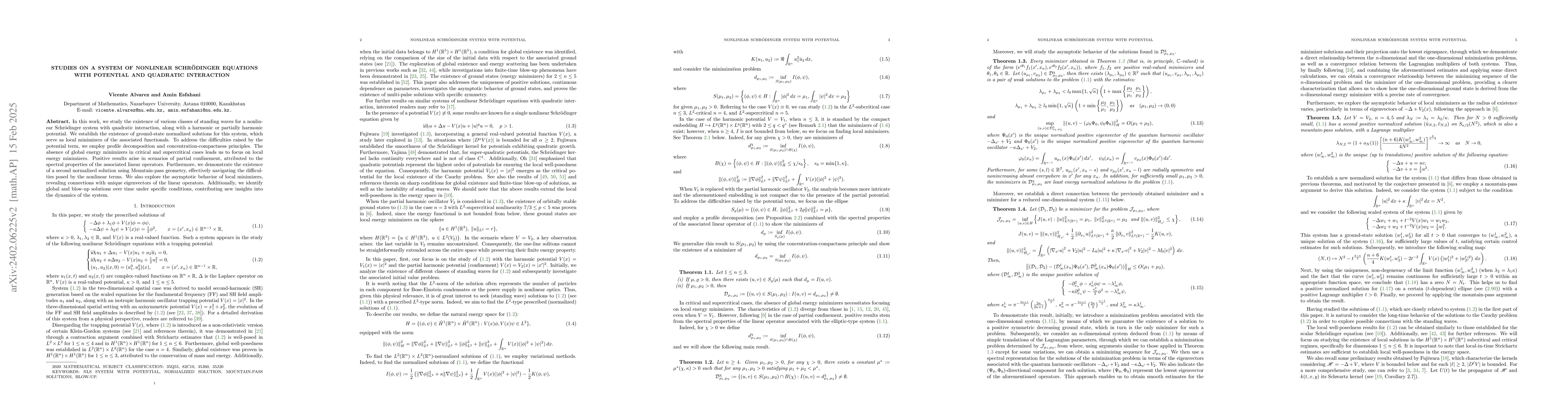 Thumbnail for On a system of nonlinear Schr\"odinger equations with potential and
  quadratic interaction