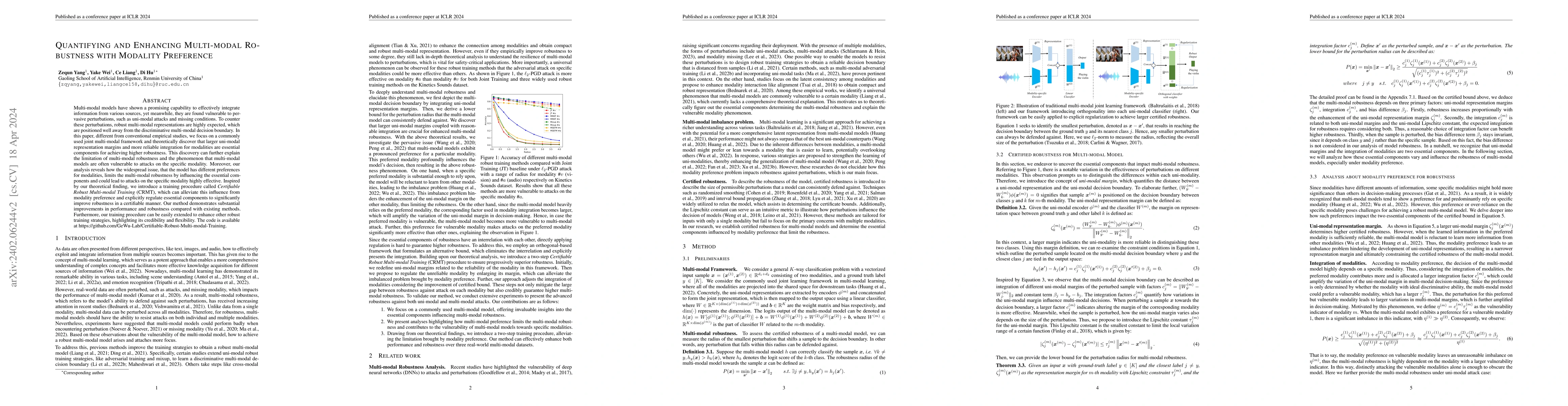 Thumbnail for Quantifying and Enhancing Multi-modal Robustness with Modality
  Preference