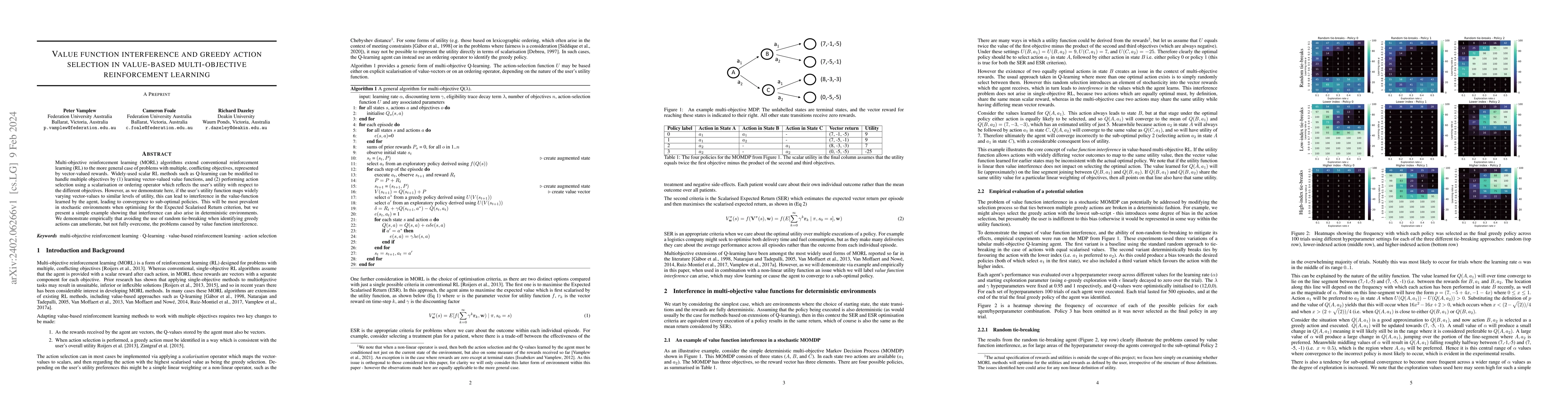 Thumbnail for Value function interference and greedy action selection in value-based
  multi-objective reinforcement learning