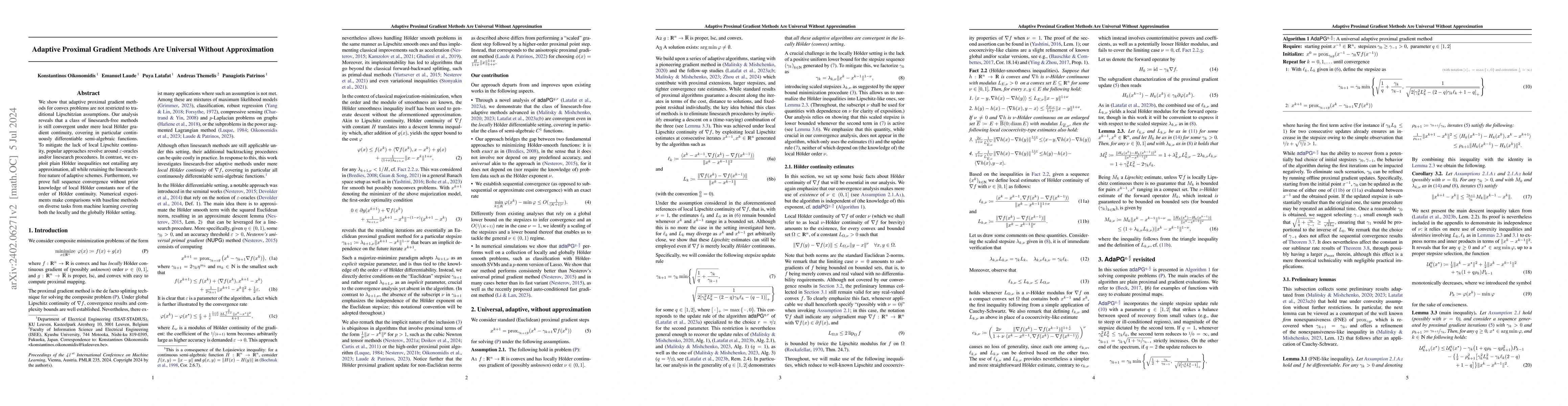 Thumbnail for Adaptive proximal gradient methods are universal without approximation