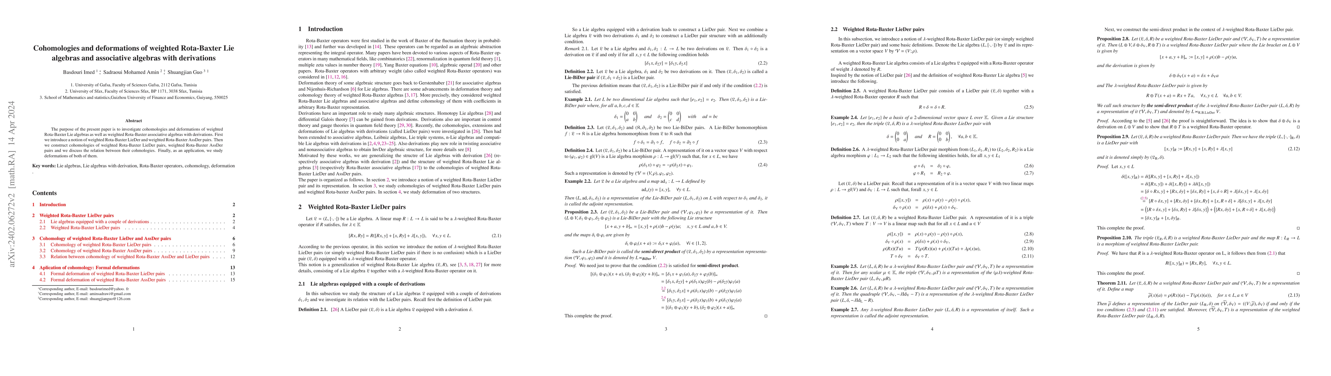 Thumbnail for Cohomologies and deformations of weighted Rota-Baxter Lie algebras and
  associative algebras with derivations